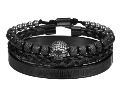 3pcs/Set Handmade Bracelet Micro Pave CZ Skeleton Skull