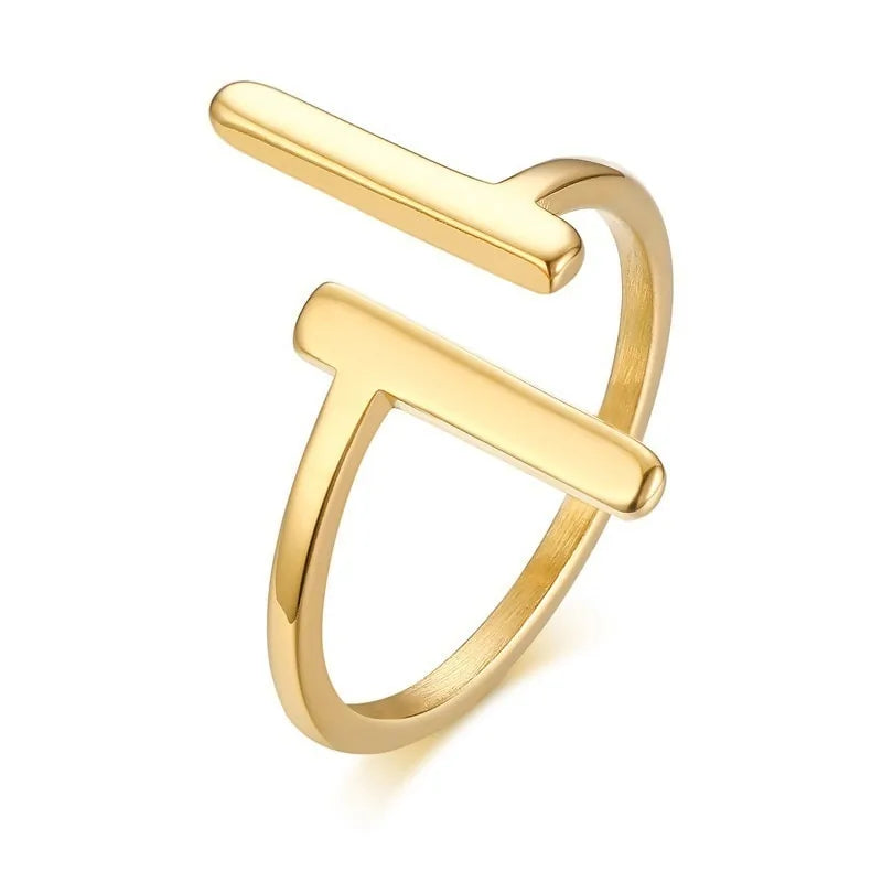 Vnox Minimalist Double T Letter Ring: Gold Tone Stainless Steel Jewelry