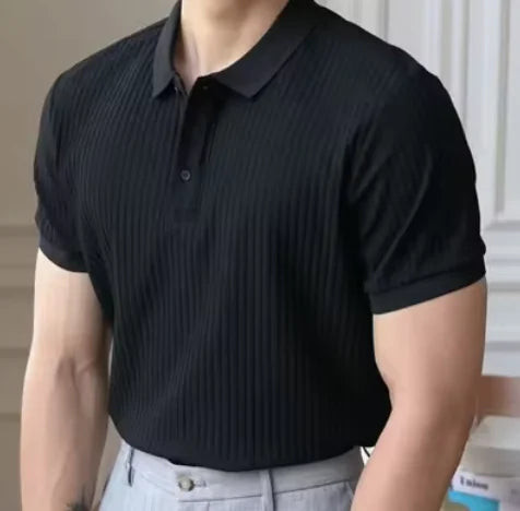 Casual Knit Ribbed Polo Shirt