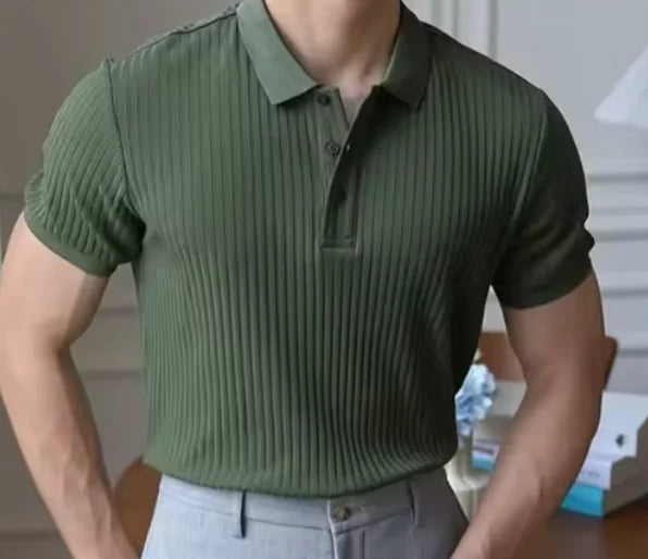 Casual Knit Ribbed Polo Shirt