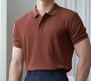 Casual Knit Ribbed Polo Shirt