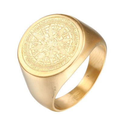 Mens Compass Ring Gold