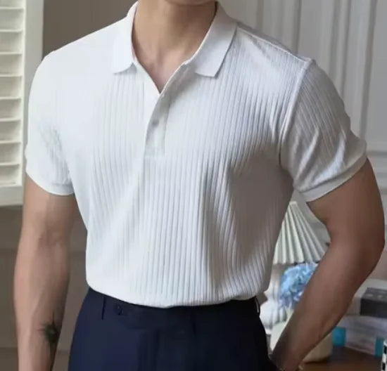 Casual Knit Ribbed Polo Shirt
